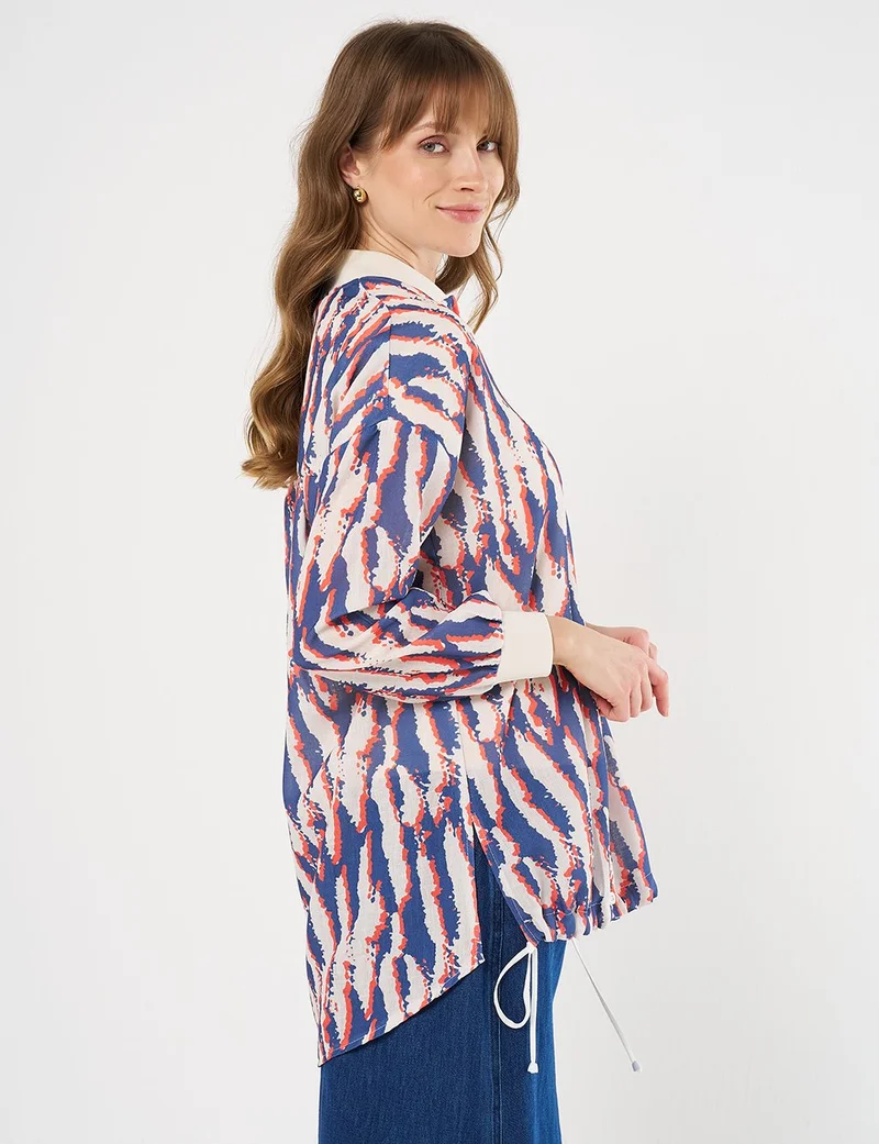 Kayra Printed College Collar Tunic Navy