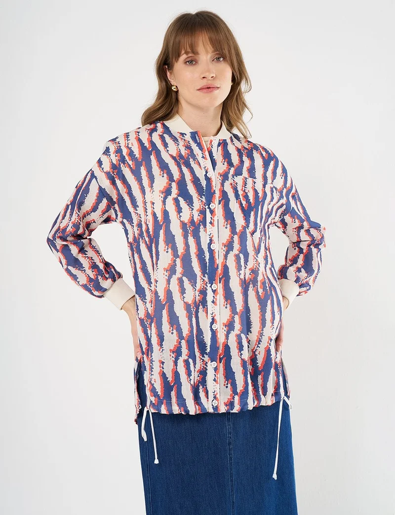 Kayra Printed College Collar Tunic Navy