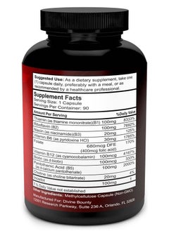 Divine Bounty Super B Complex Vitamins - All B Vitamins Including B12, B1, B2, B3, B5, B6, B7, B9, Folic Acid - Vitamin B Supplement - Support Healthy Energy Metabolism - 90 Vegetarian Capsules  - Image 2