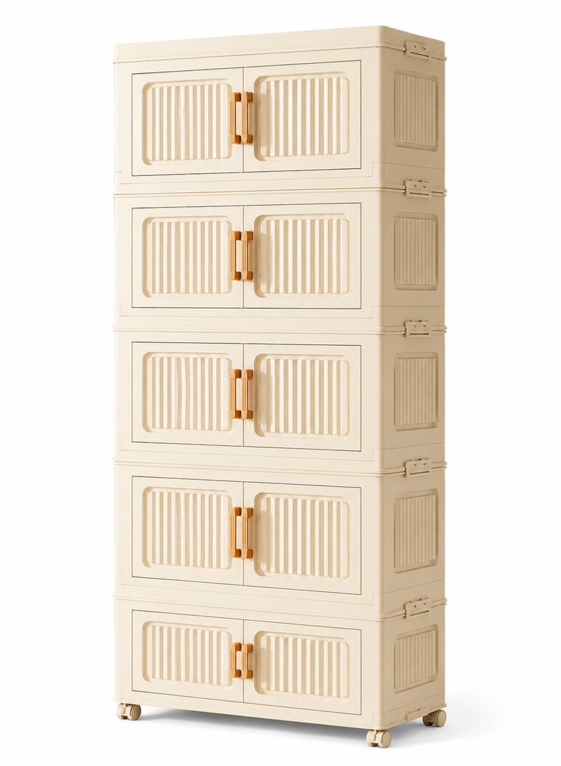 rayze Folding Double Door Storage Cabinet with Wheels, Freestanding Organizer for Bedroom, Wardrobe, Toy Storage & Multi-Layer Home Storage - Image 1