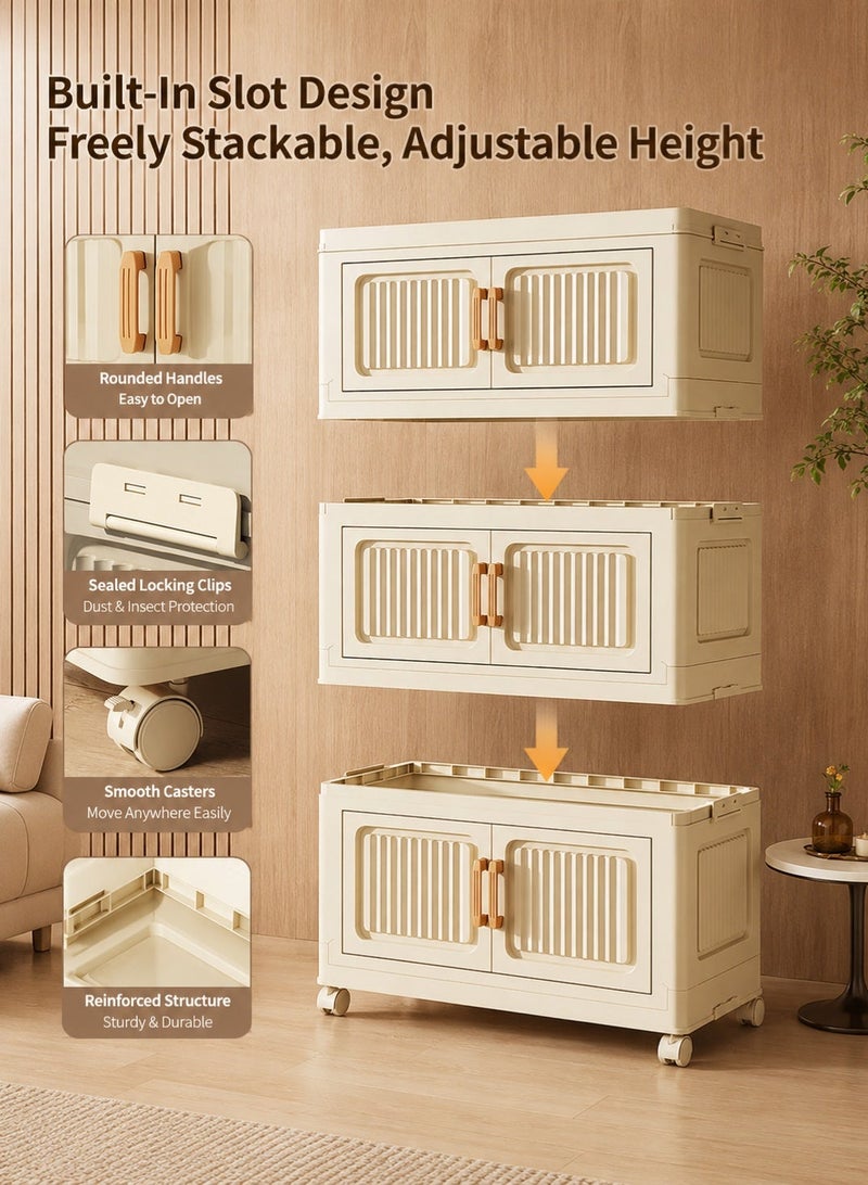 rayze Folding Double Door Storage Cabinet with Wheels, Freestanding Organizer for Bedroom, Wardrobe, Toy Storage & Multi-Layer Home Storage - Image 4