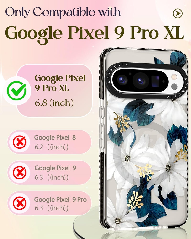Lotadilo Cute for Google Pixel 9 Pro XL Case - Compatible with Magsafe Magnetic Ring Holder Stand Kickstand for Women Girls Girly Funny Fashion TPU Phone Case, Blue Flower - Image 2
