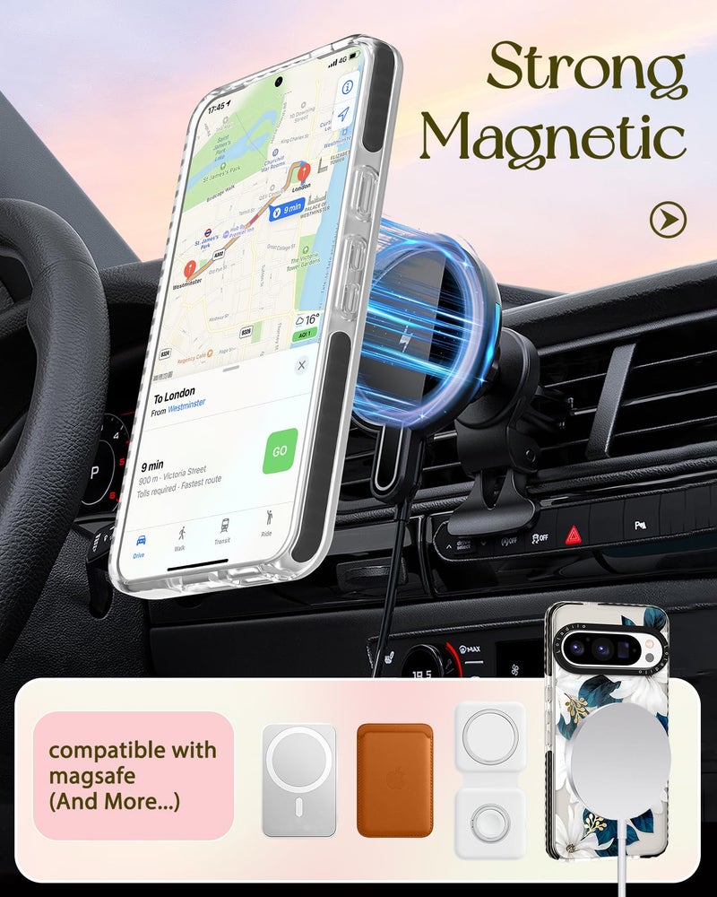 Lotadilo Cute for Google Pixel 9 Pro XL Case - Compatible with Magsafe Magnetic Ring Holder Stand Kickstand for Women Girls Girly Funny Fashion TPU Phone Case, Blue Flower - Image 5