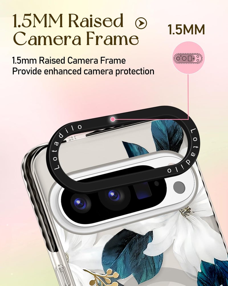 Lotadilo Cute for Google Pixel 9 Pro XL Case - Compatible with Magsafe Magnetic Ring Holder Stand Kickstand for Women Girls Girly Funny Fashion TPU Phone Case, Blue Flower - Image 3