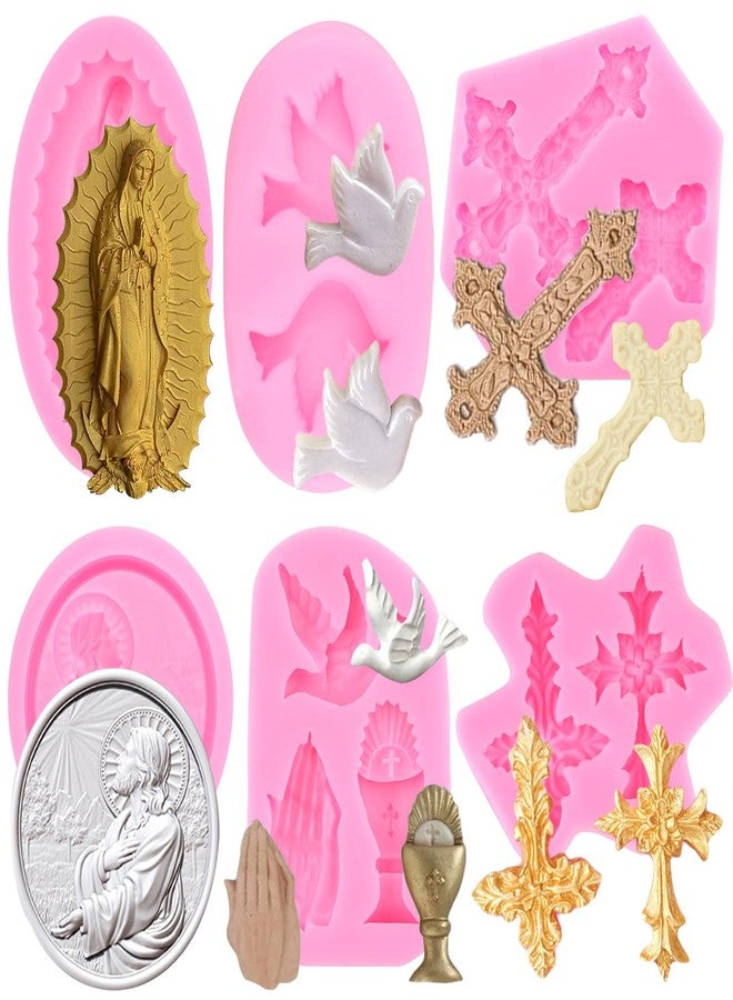 Mujiang Cross Silicone Molds Communion Dove Praying Hands Fondant Molds Virgin Mary Madonna Chocolate Mold For Cake Decorating Gum Paste Candy Polymer Clay Set Of 6 - Image 1