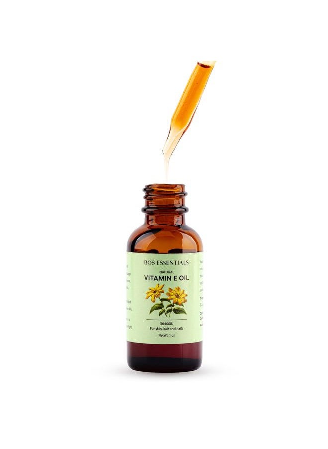 Bos Essentials - Natural Vitamin E Oil (>90% D-Alpha Tocopherol) | Pure & Undiluted Oil | Diminishes The Appearance of Scars, Wrinkles, & Other Skin Abnormalities | Non-GMO - Image 1