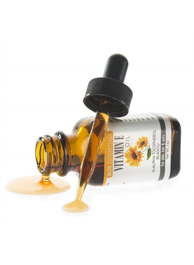 Bos Essentials - Natural Vitamin E Oil (>90% D-Alpha Tocopherol) | Pure & Undiluted Oil | Diminishes The Appearance of Scars, Wrinkles, & Other Skin Abnormalities | Non-GMO - Image 1