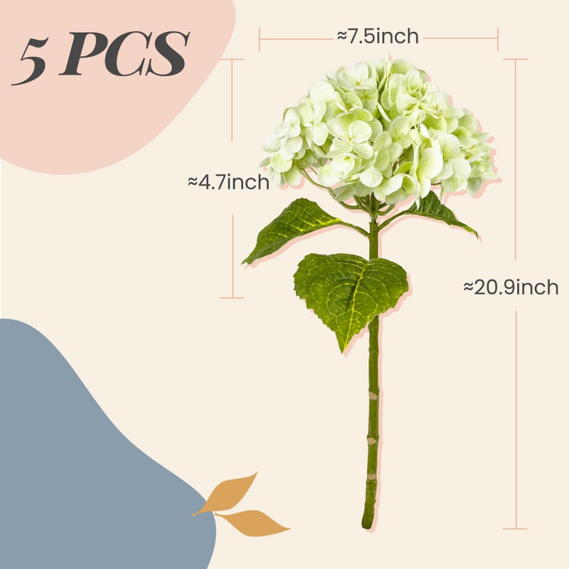 Yatim 21In Light Green Artificial Hydrangea Flowers 5 Pcs Real Touch 3D Print Latex Flowers for Wedding Centerpieces Bouquets DIY Floral Decor Home Decoration with Stems - Image 2