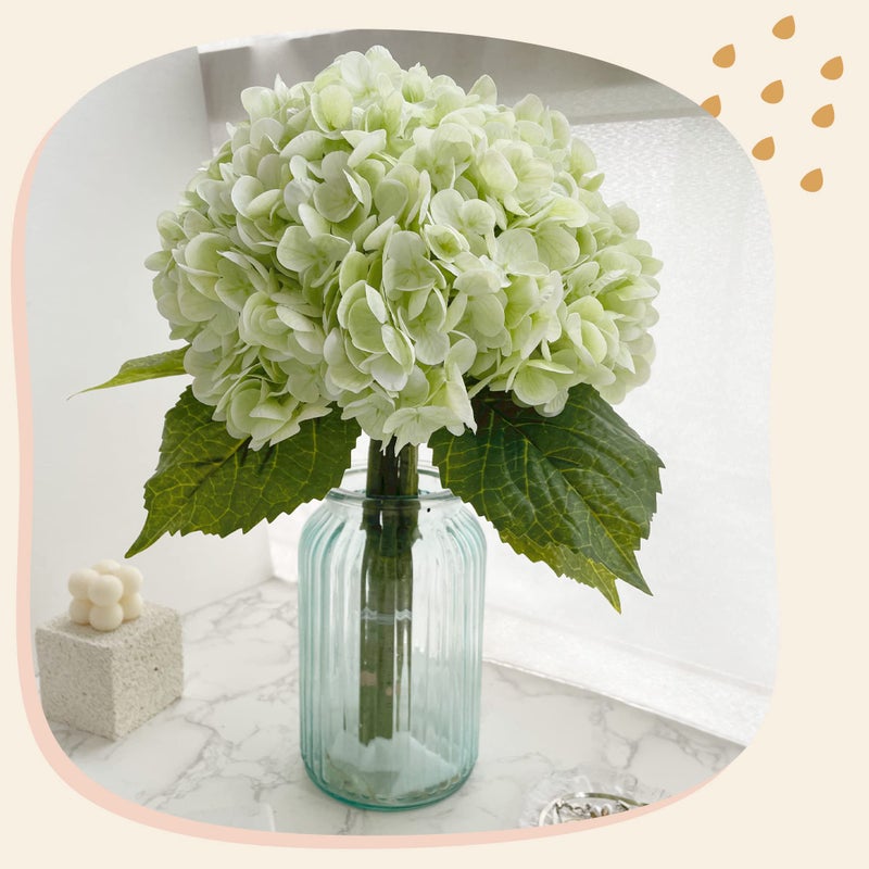 Yatim 21In Light Green Artificial Hydrangea Flowers 5 Pcs Real Touch 3D Print Latex Flowers for Wedding Centerpieces Bouquets DIY Floral Decor Home Decoration with Stems - Image 5