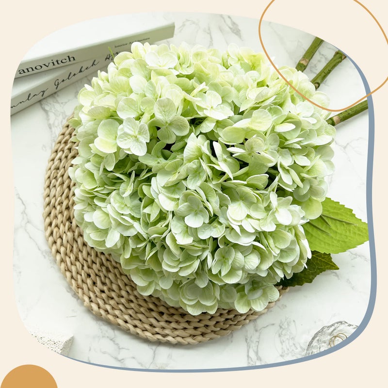 Yatim 21In Light Green Artificial Hydrangea Flowers 5 Pcs Real Touch 3D Print Latex Flowers for Wedding Centerpieces Bouquets DIY Floral Decor Home Decoration with Stems - Image 4