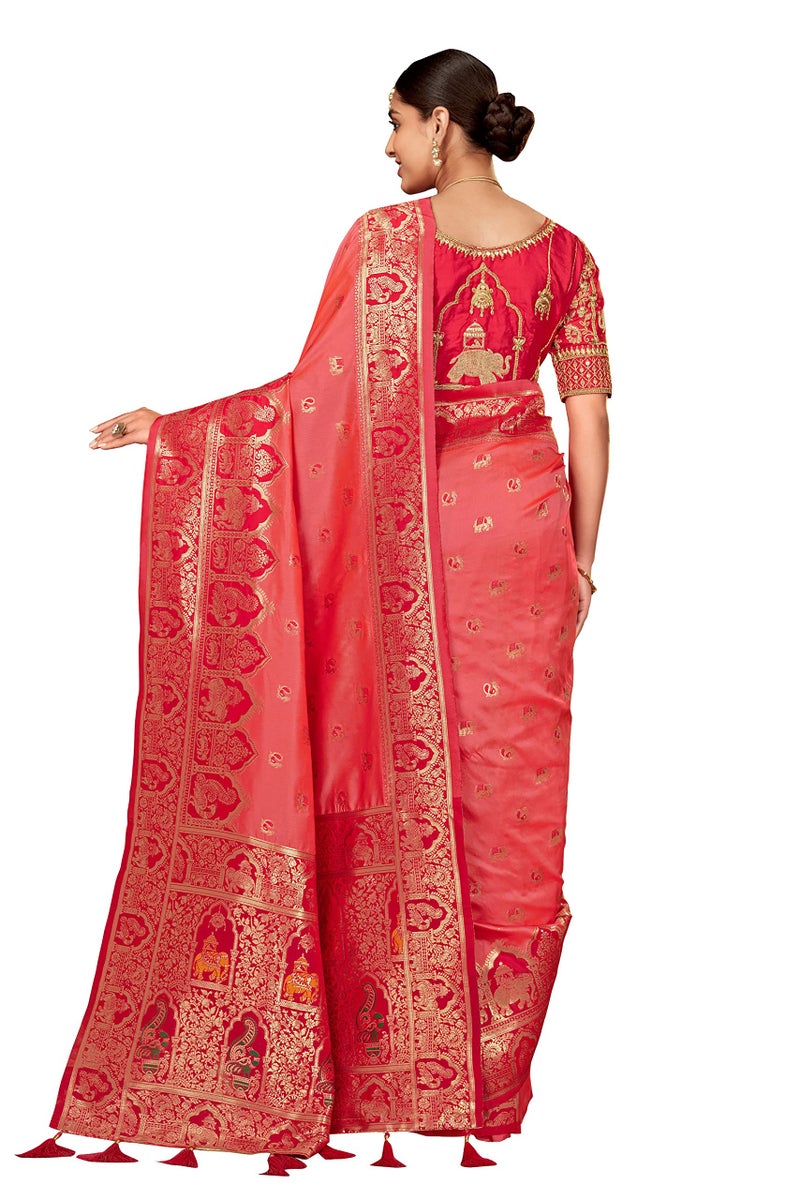 MANOHARI Women's Pink Banarasi Silk Woven Saree with Unstitch Blouse Piece_MN1378 - Image 3