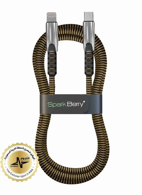 Spark berry PD iPhone cable, 1.2m cm long, 3 amp power, gold and navy blue