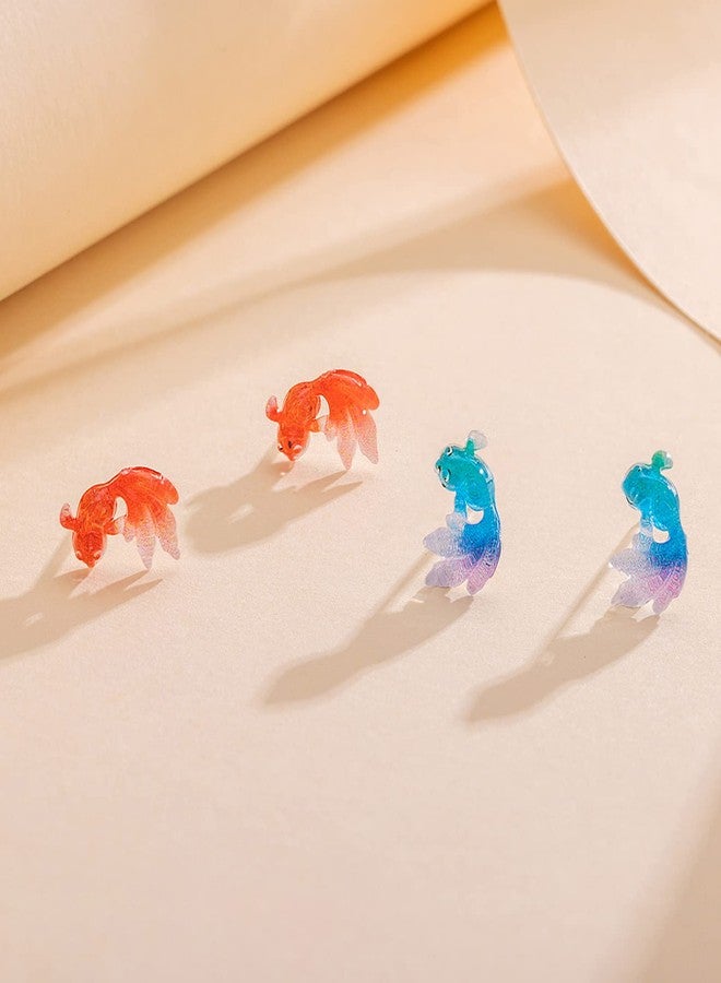 KMEOSCH Plastic Earrings, KMEOSCH 2 Pairs Small Goldfish Plastic Earrings Studs for Sensitive Ears (Blue) - Image 3