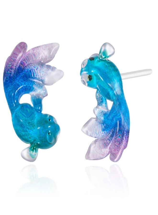 KMEOSCH Plastic Earrings, KMEOSCH 2 Pairs Small Goldfish Plastic Earrings Studs for Sensitive Ears (Blue) - Image 1