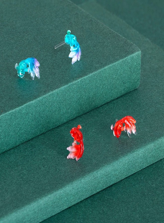 KMEOSCH Plastic Earrings, KMEOSCH 2 Pairs Small Goldfish Plastic Earrings Studs for Sensitive Ears (Blue) - Image 4