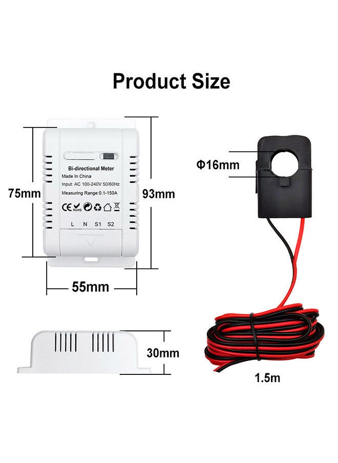 Tuya WiFi Intelligent Bidirectional Single-phase Energy Meter Solar PV System Power Production Consumption Monitoring Meter