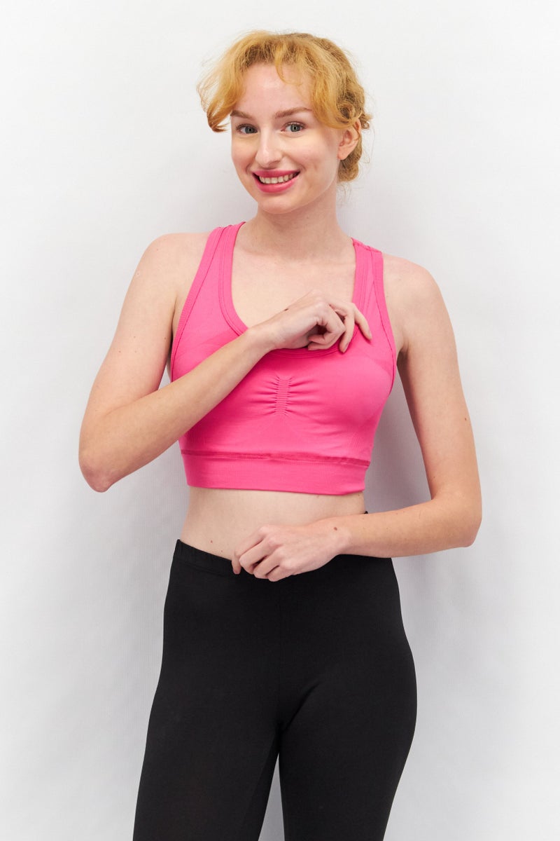 Adidas Women Solid Padded Sports Bra, Pink - Image 1