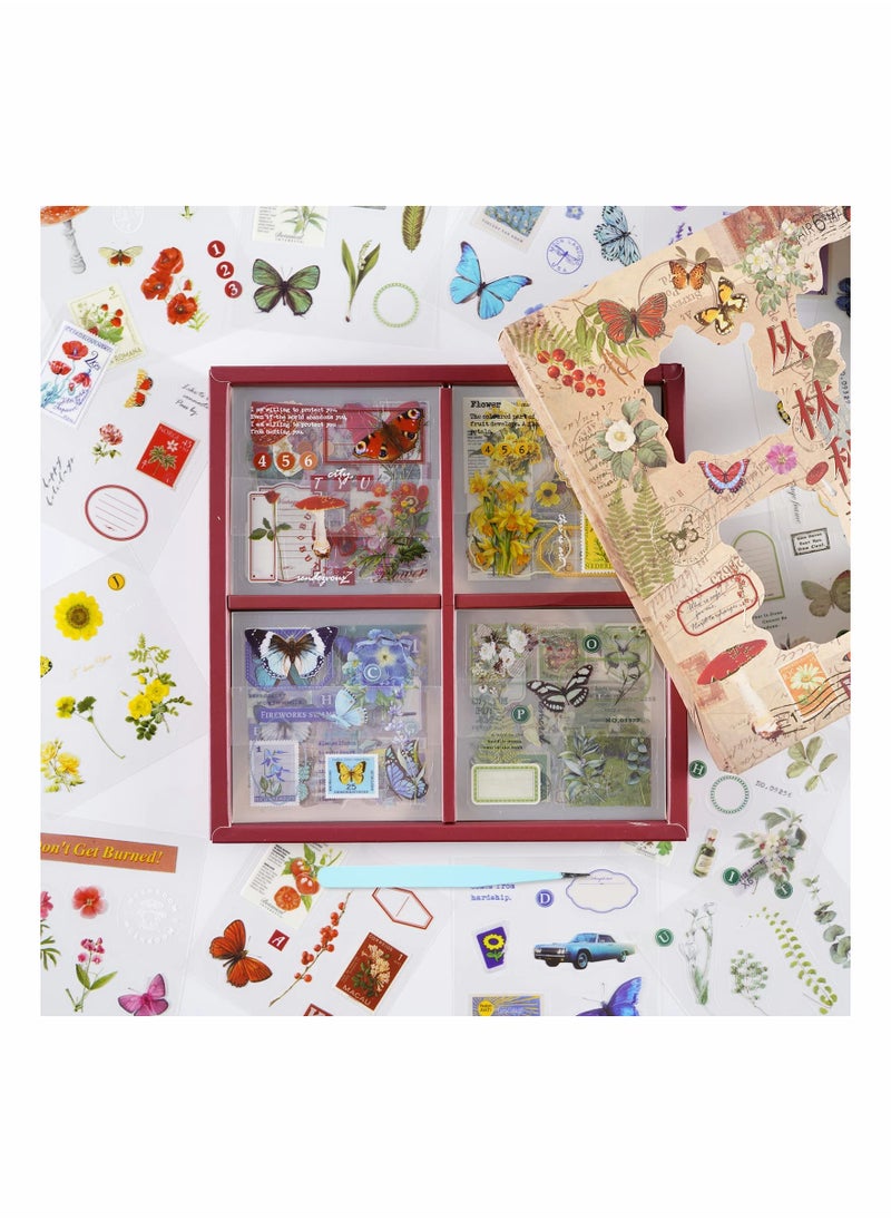 Excefore Vintage Scrapbooking Stickers, 510 Pcs Vintage Aesthetic Scrapbooking Supplies Kit, Mystical Jungle Transparent Decorative Stickers Plant Butterfly Flower Mushroom Insect Stickers  - Image 1