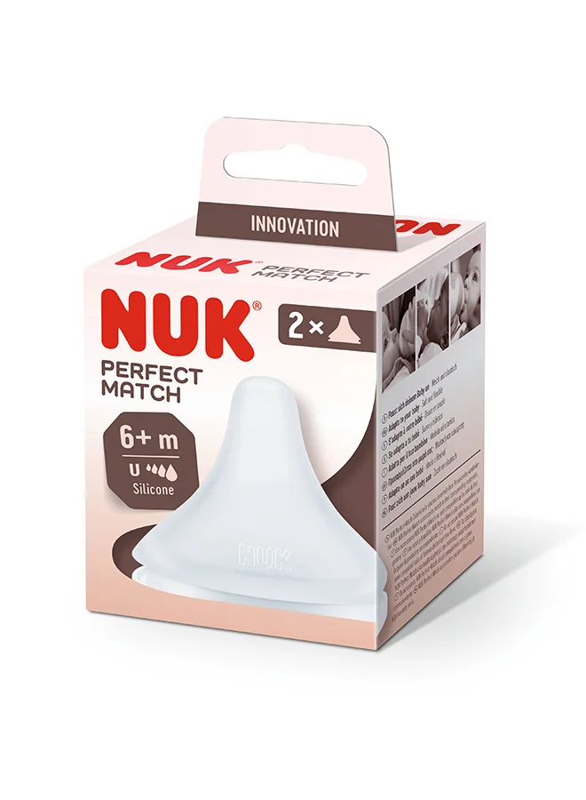 NUK Perfect Match Baby Bottle Drinking Teat | From 6 Months | Adapts To Baby | Anti-Colic | Bpa Free | Silicone Teat For Bottles, Universal | Pack Of 2