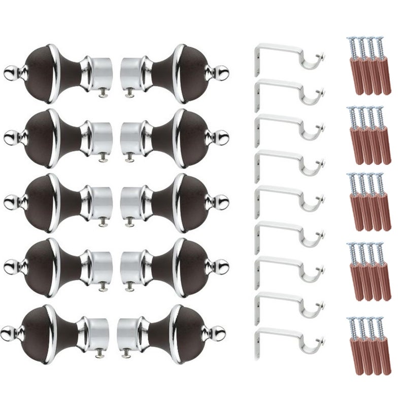 GLOXY Manjira Shape Stainless Steel & ABS Curtain Bracket Parda Holder with Support 1 Inch Rod Pocket Finials Designer Door and Window Rod Support Fittings, Curtain Rod Holder(Brown, Pair of 5) - Image 1