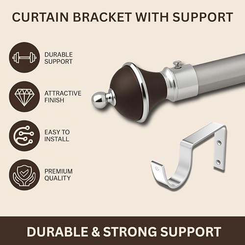 GLOXY Manjira Shape Stainless Steel & ABS Curtain Bracket Parda Holder with Support 1 Inch Rod Pocket Finials Designer Door and Window Rod Support Fittings, Curtain Rod Holder(Brown, Pair of 5) - Image 3