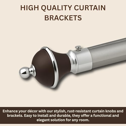 GLOXY Manjira Shape Stainless Steel & ABS Curtain Bracket Parda Holder with Support 1 Inch Rod Pocket Finials Designer Door and Window Rod Support Fittings, Curtain Rod Holder(Brown, Pair of 5) - Image 2