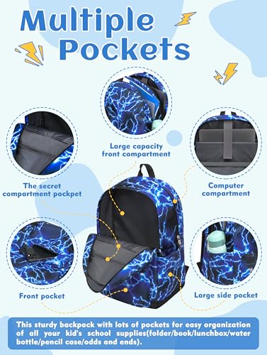 BLUEFAIRY School Backpack for Boys Teenagers Middle School Bags Book Bag for Child Bookbag for Kids with Padded Straps Lightweight Mochilas Escolares para NiÃ±os Lightning Blue - Image 3