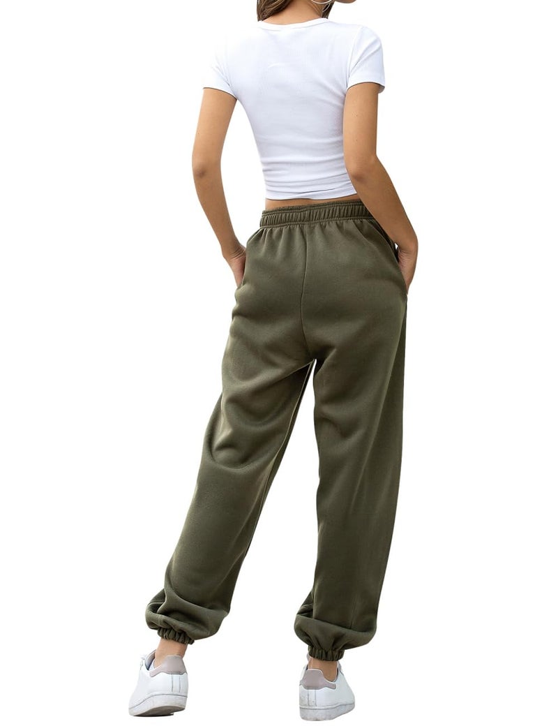 HeSaYep Women's High Waisted Sweatpants Workout Active Joggers Pants Baggy Lounge Bottoms,Army Green L - Image 2