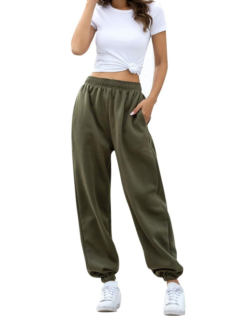 HeSaYep Women's High Waisted Sweatpants Workout Active Joggers Pants Baggy Lounge Bottoms,Army Green L - Image 5