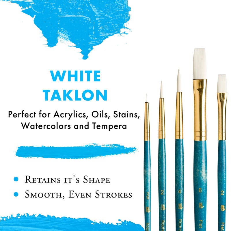 Princeton Real Value, Series 9100, Paint Brush Sets for Acrylic, Oil & Watercolor Painting, Syn White Taklon (Rnd 3/0, 2, 4, Flat 2, 6) - Image 4