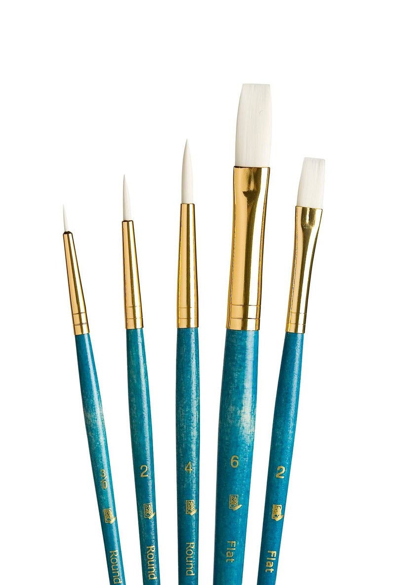 Princeton Real Value, Series 9100, Paint Brush Sets for Acrylic, Oil & Watercolor Painting, Syn White Taklon (Rnd 3/0, 2, 4, Flat 2, 6) - Image 1