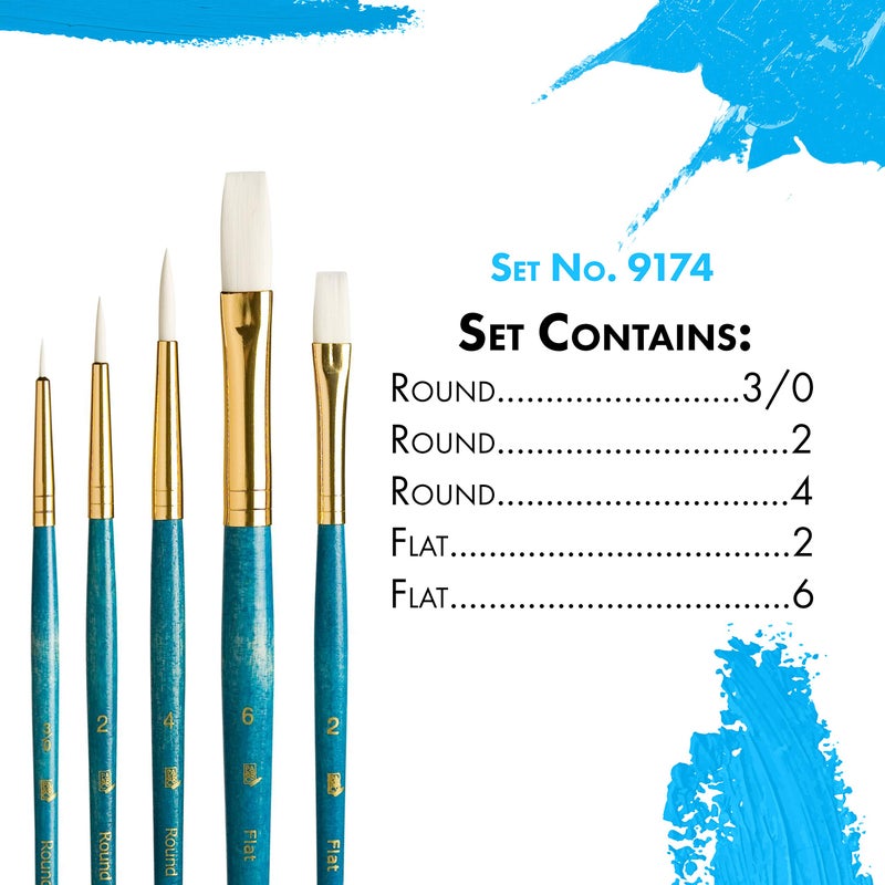 Princeton Real Value, Series 9100, Paint Brush Sets for Acrylic, Oil & Watercolor Painting, Syn White Taklon (Rnd 3/0, 2, 4, Flat 2, 6) - Image 3
