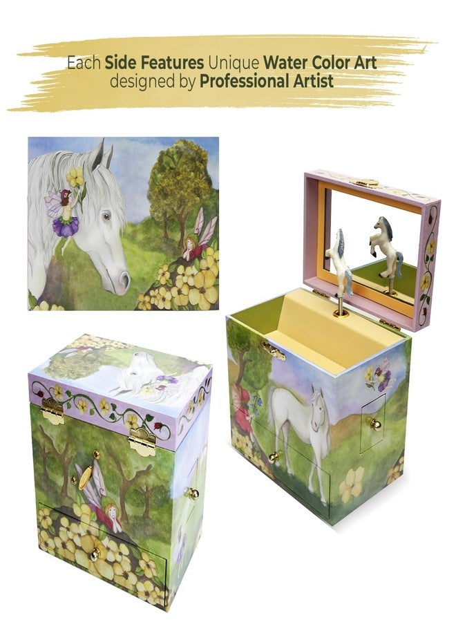 Enchantmints Horse Fairy Musical Jewelry Box Spins to "In the Good Old Summer Time" 3 Pullout Drawers Treasure Storage - Image 3