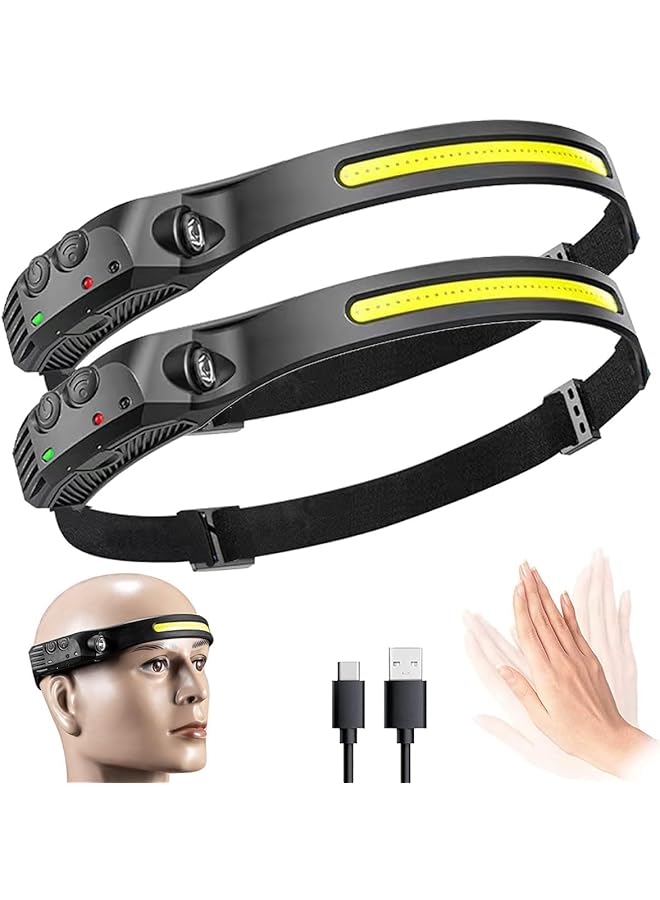 ECVV 2Pack LED Headlamp Rechargeable Flashlight 230°Wide Beam Headlamps 1000+500 lumens 5 Modes Headlight with Motion Sensor for Running Hiking Fishing Camping - Image 1