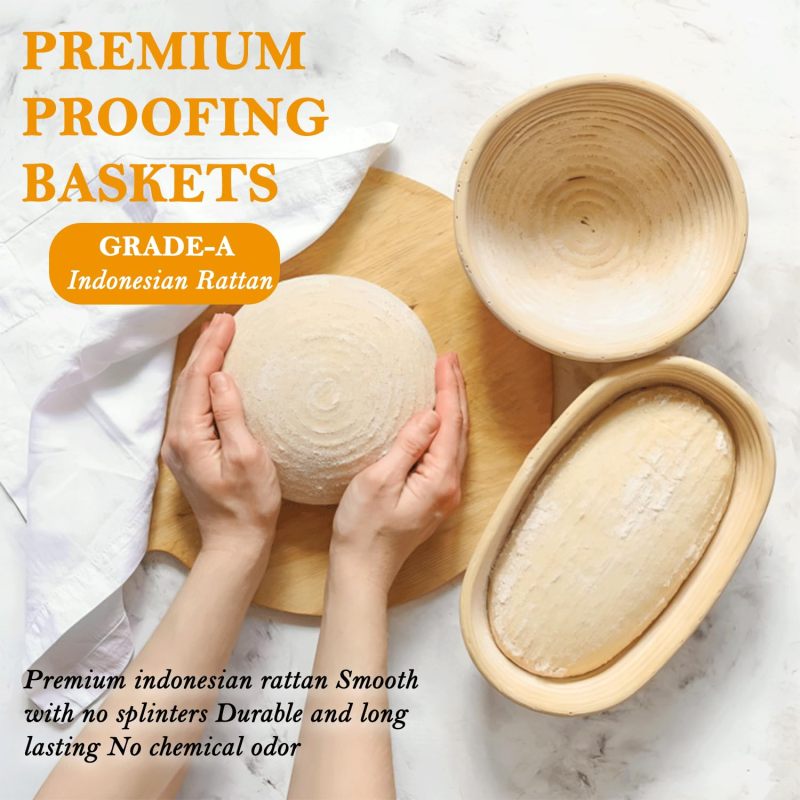 Sourdough Proofing Basket Set: 8-Piece Premium Rattan Kit With Breathable Linen Liners - Precision Bread Lame Danish Dough Whisk for Home Bakers Beginners Seasoned Artisan Bread Makers - Image 4