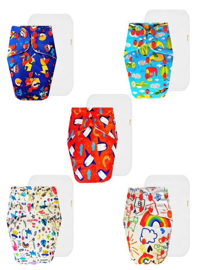 Dumbledo Premium Cloth Diaper with Cotton Insert (Pack of 5) | Hypoallergenic | 6-Layer Absorbent Pad | Adjustable Snaps | Trusted by Moms | 3 Months - 3 Years | Unisex Baby - Image 1
