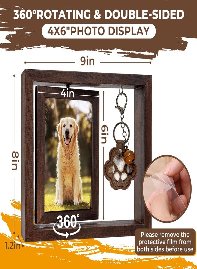 KUEIOX Dog Memorial Picture Frame Gift Set for Dog Cat,Pet Rotating Wooden Photo 4.7x6.9 Frame-4 Sets Inkless Paw Print Kit & Paper Picture Frames-Furever Keychain Keepsake(Brown) - Image 2
