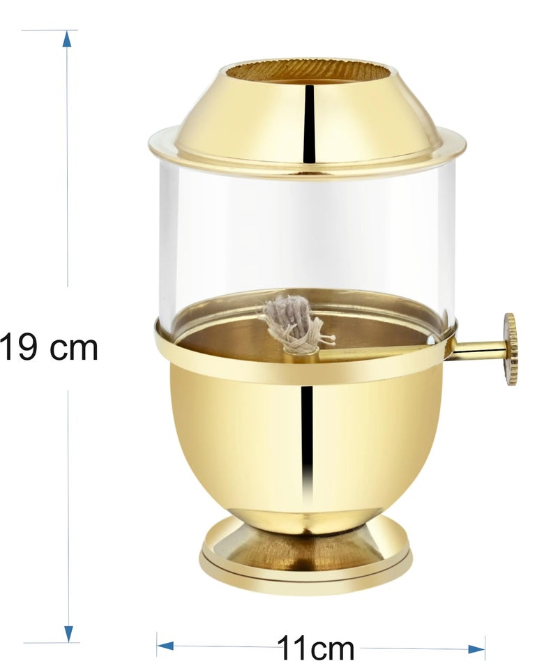 DecoHome 100% Pure Brass Akhand Jyot Diya for Temple | Navratri Jyot with Adjustable Bati Knob, Wick Lifting Screw Lever & Glass Cover (Big Size, 150 ml Oil Capacity) - Image 3