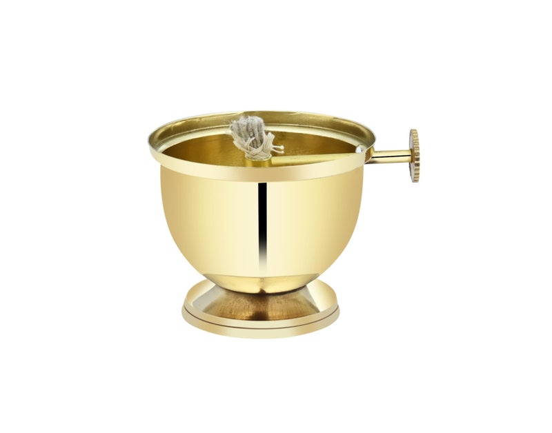 DecoHome 100% Pure Brass Akhand Jyot Diya for Temple | Navratri Jyot with Adjustable Bati Knob, Wick Lifting Screw Lever & Glass Cover (Big Size, 150 ml Oil Capacity) - Image 4