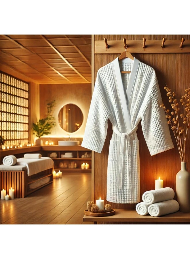 MXM Unisex Cotton Bathrobe – Lightweight Spa & Hotel Robe with Pockets, 100% Cotton Towel for Men & Women (2 Set White) - Image 3