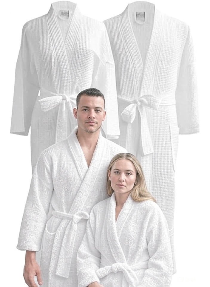 MXM Unisex Cotton Bathrobe – Lightweight Spa & Hotel Robe with Pockets, 100% Cotton Towel for Men & Women (2 Set White) - Image 2