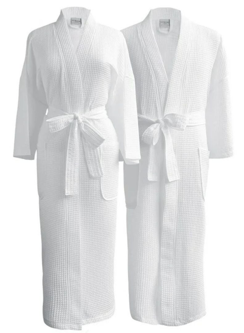 MXM Unisex Cotton Bathrobe – Lightweight Spa & Hotel Robe with Pockets, 100% Cotton Towel for Men & Women (2 Set White) - Image 1