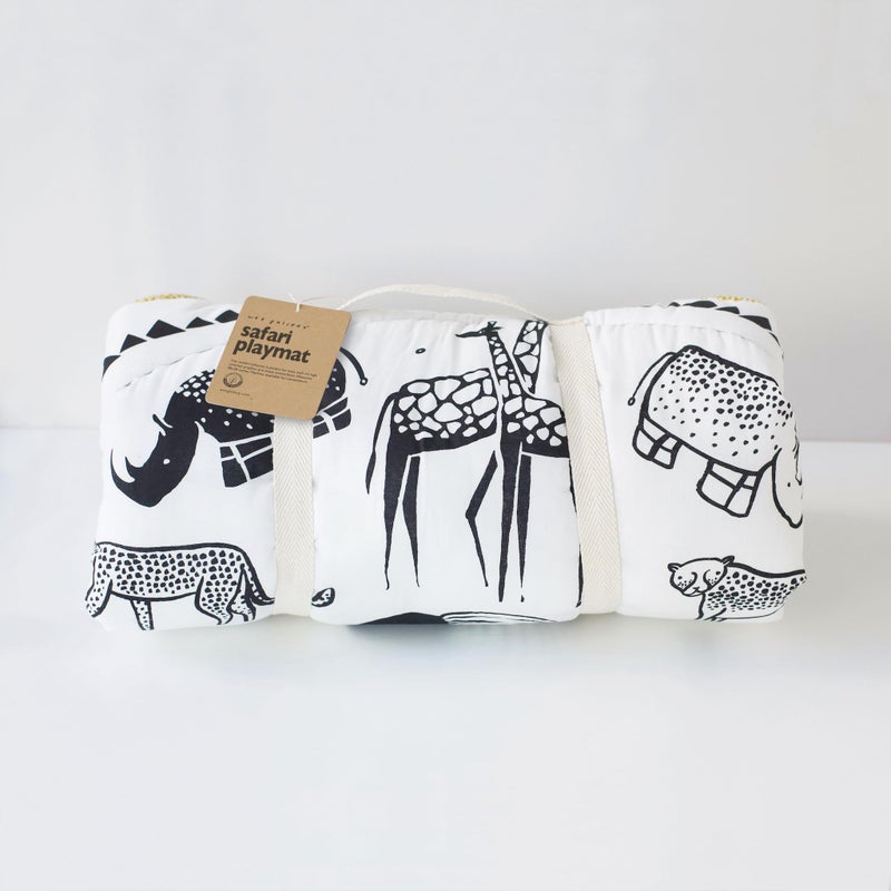 Wee Gallery Explore Playmat for Babies, Soft Cotton and High-Contrast Baby Play Mat for Infants & Toddlers, Reversible, Washable, Portable Tummy Time Rug, Safari - Image 5