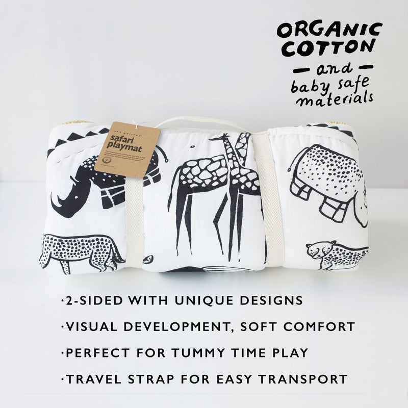 Wee Gallery Explore Playmat for Babies, Soft Cotton and High-Contrast Baby Play Mat for Infants & Toddlers, Reversible, Washable, Portable Tummy Time Rug, Safari - Image 3