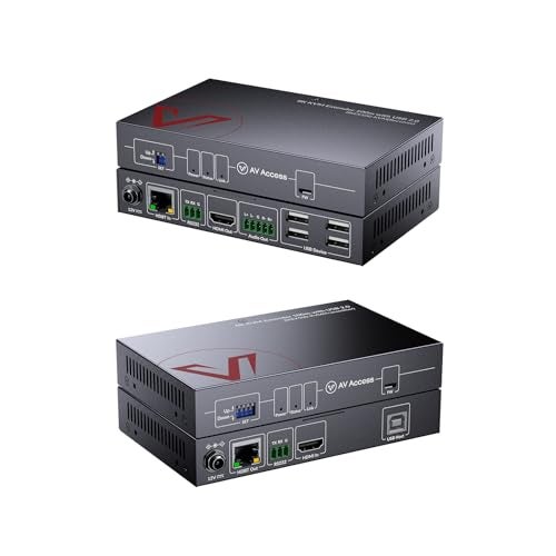 v AV Access AV Access 8K KVM HDMI Extender Over CAT6/7, 328ft HDBaseT Extender with 4 USB 2.0 Ports, 8K@60Hz 4:2:0, 4K@120Hz, EDID, HDCP 2.3, Audio Extraction, Zero-Latency, RS232, One-Way PoC, Plug & Play - Image 1