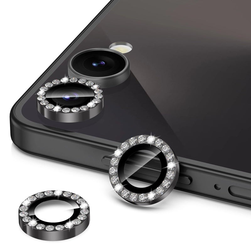 Avocase for Samsung Galaxy Z Flip 7 Camera Lens Protector, Individual Metal Ring Tempered Glass Lens Cover, [Strong Adsorption] Scratch Resistant Ultra-Thin HD Clear Lens Cover, 1 Set-Black Diamond - Image 2