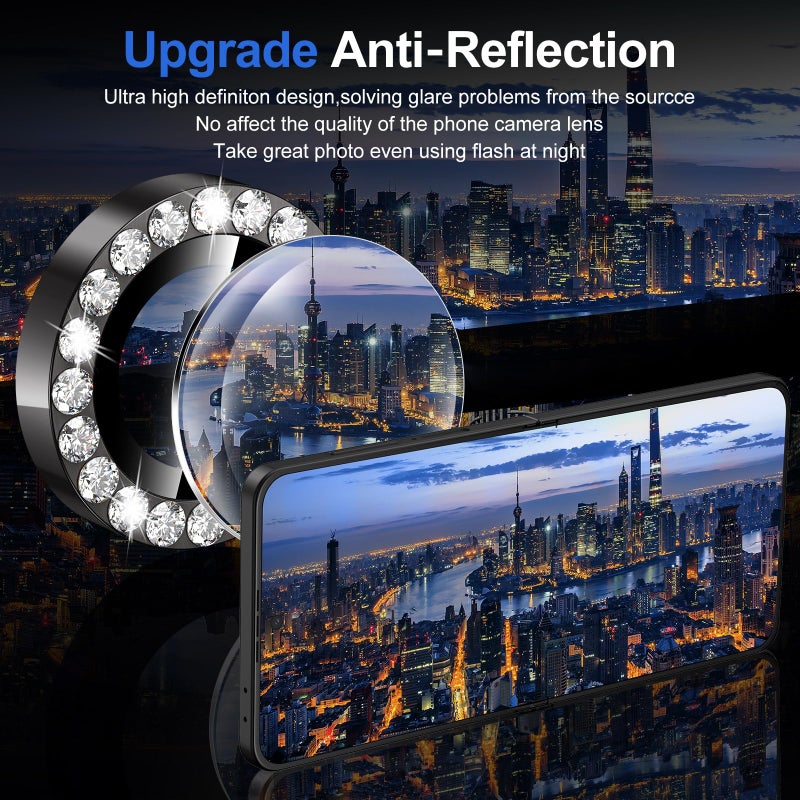 Avocase for Samsung Galaxy Z Flip 7 Camera Lens Protector, Individual Metal Ring Tempered Glass Lens Cover, [Strong Adsorption] Scratch Resistant Ultra-Thin HD Clear Lens Cover, 1 Set-Black Diamond - Image 4
