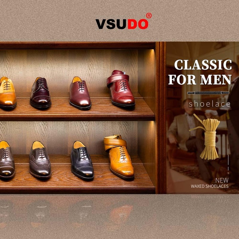 VSUDO Waxed Round 43" Black Dress Shoe Laces for Mens Dress Shoes, 1/8" Thin Formal Business Oxford Black Dress Shoe Strings for Dress Shoes, Black Shoelaces for Dress Shoes (2 Pairs-Black-110CM) - Image 4