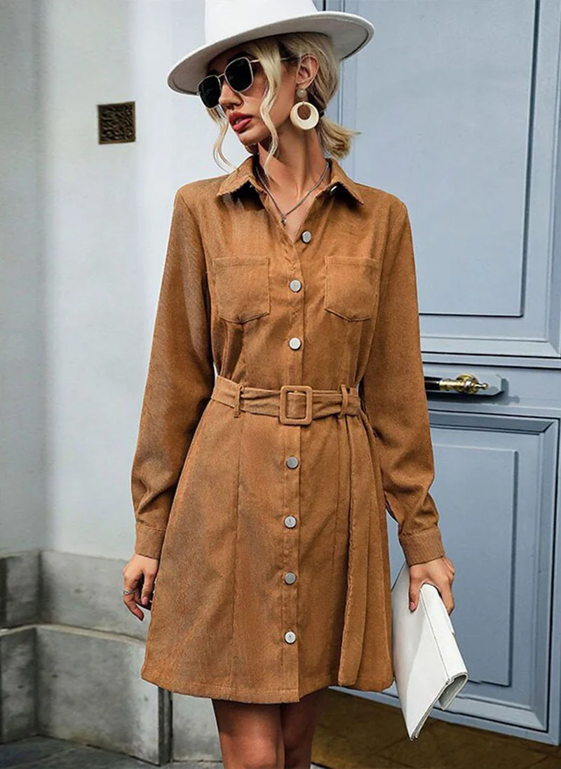 يونيكي Brown Solid Shirt Dress