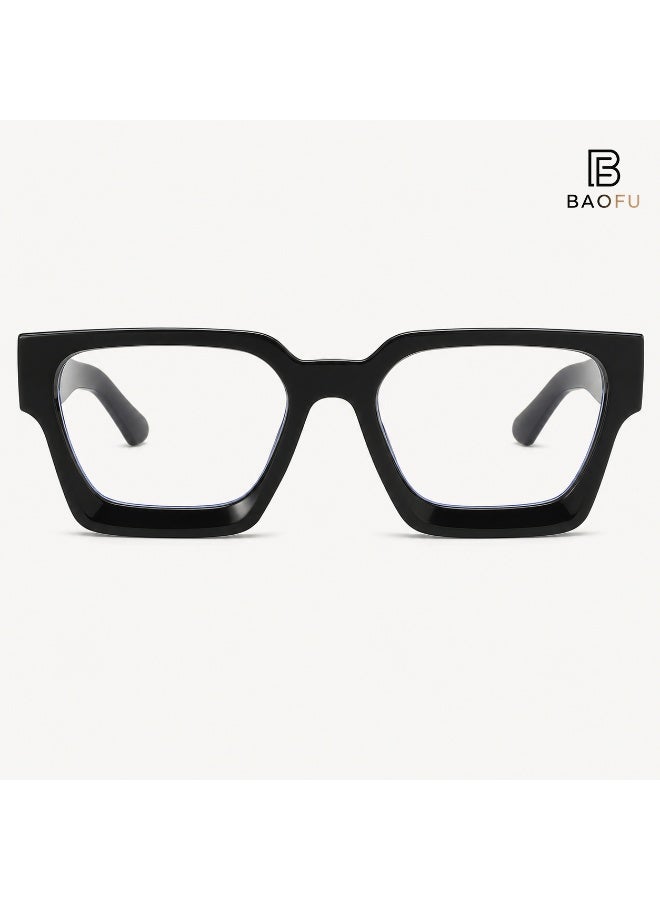 Bao fu Unisex Bold Square Clear Lens Glasses, Thick Black Frame Non-Prescription Fashion Eyewear for Daily Wear - Image 3